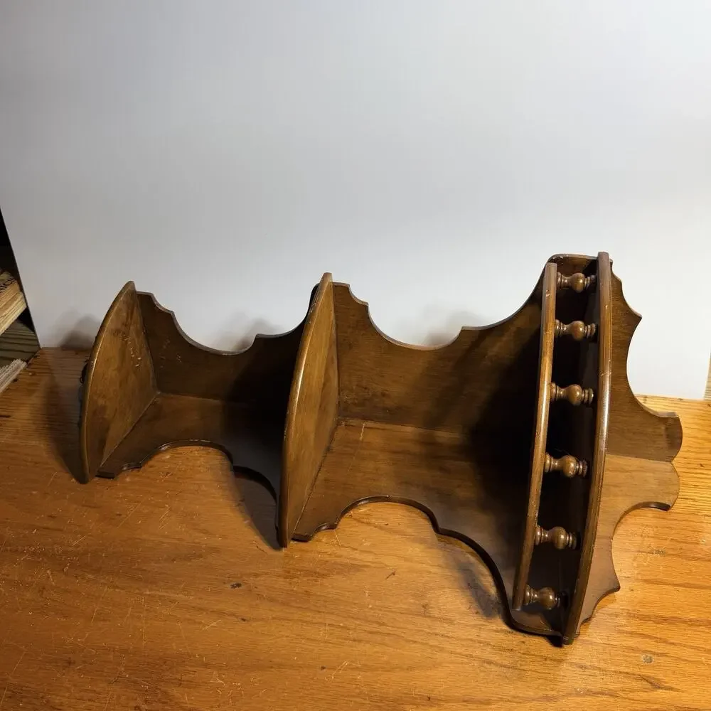 Vintage Dark Wood Wall Corner Shelf 3 Tier Rail Cottage Country Display 25